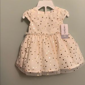 Cream / ivory with gold hearts baby girl dress.